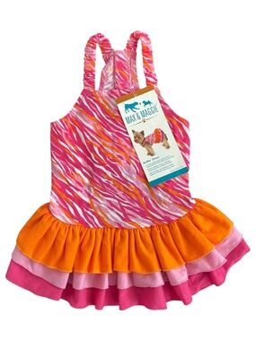 Max & Maggie Striped Ruffle Dog Dress Pink Orange Size S